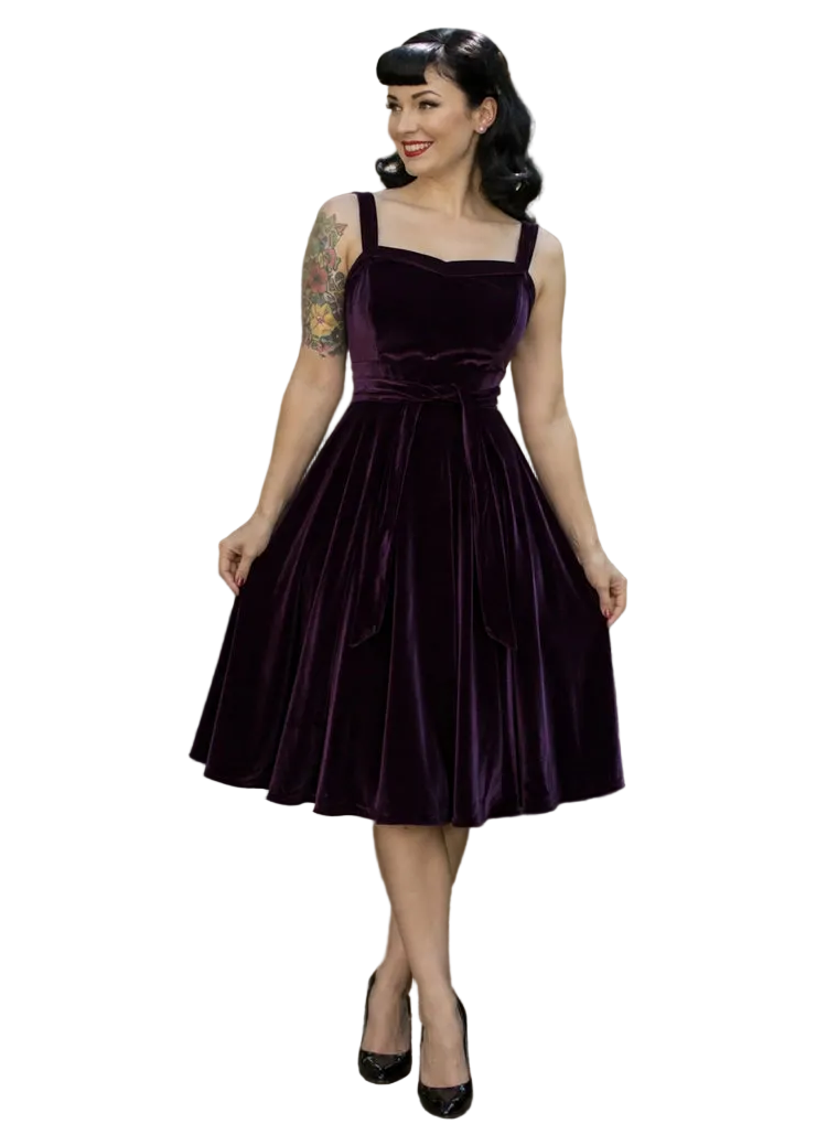 Purple Velvet 1950s Swing Dress