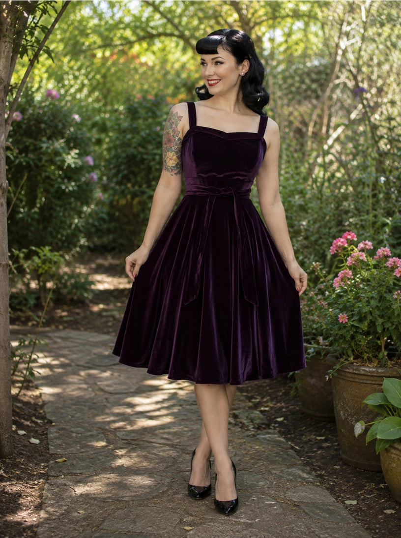 Purple Velvet 1950s Swing Dress