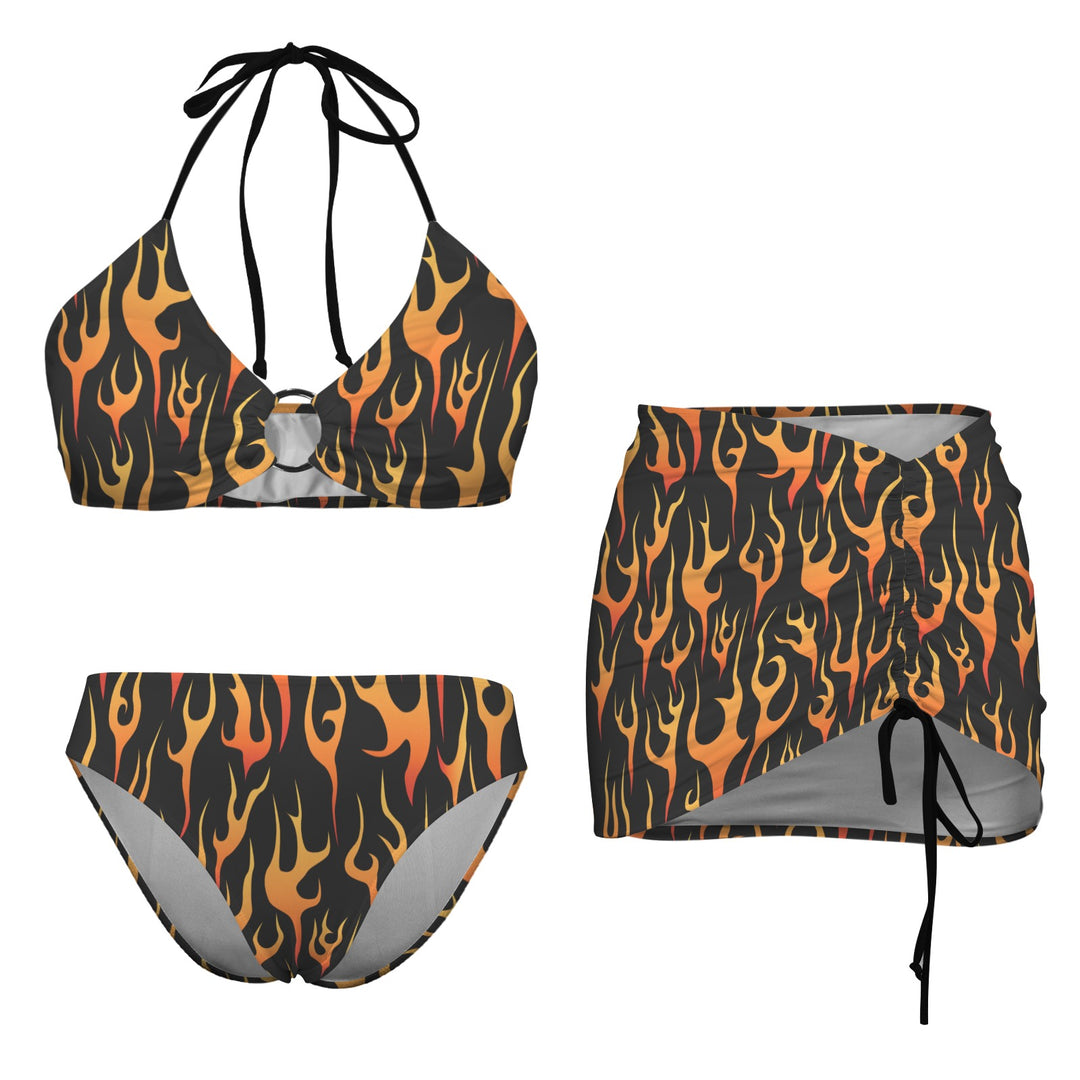 Flames Retro Bikini Set with Skirt