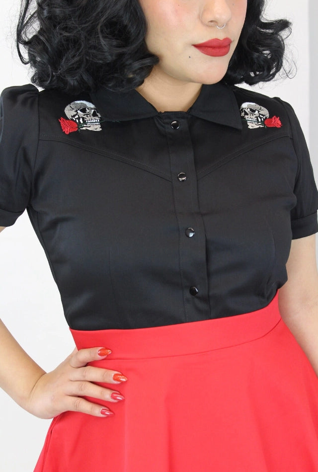 Skulls & Roses Black Western Shirt