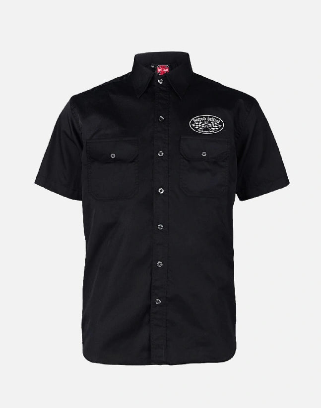 Hotrod hellcat button up devil grade – hotrod mens button ups for men Australia – front view