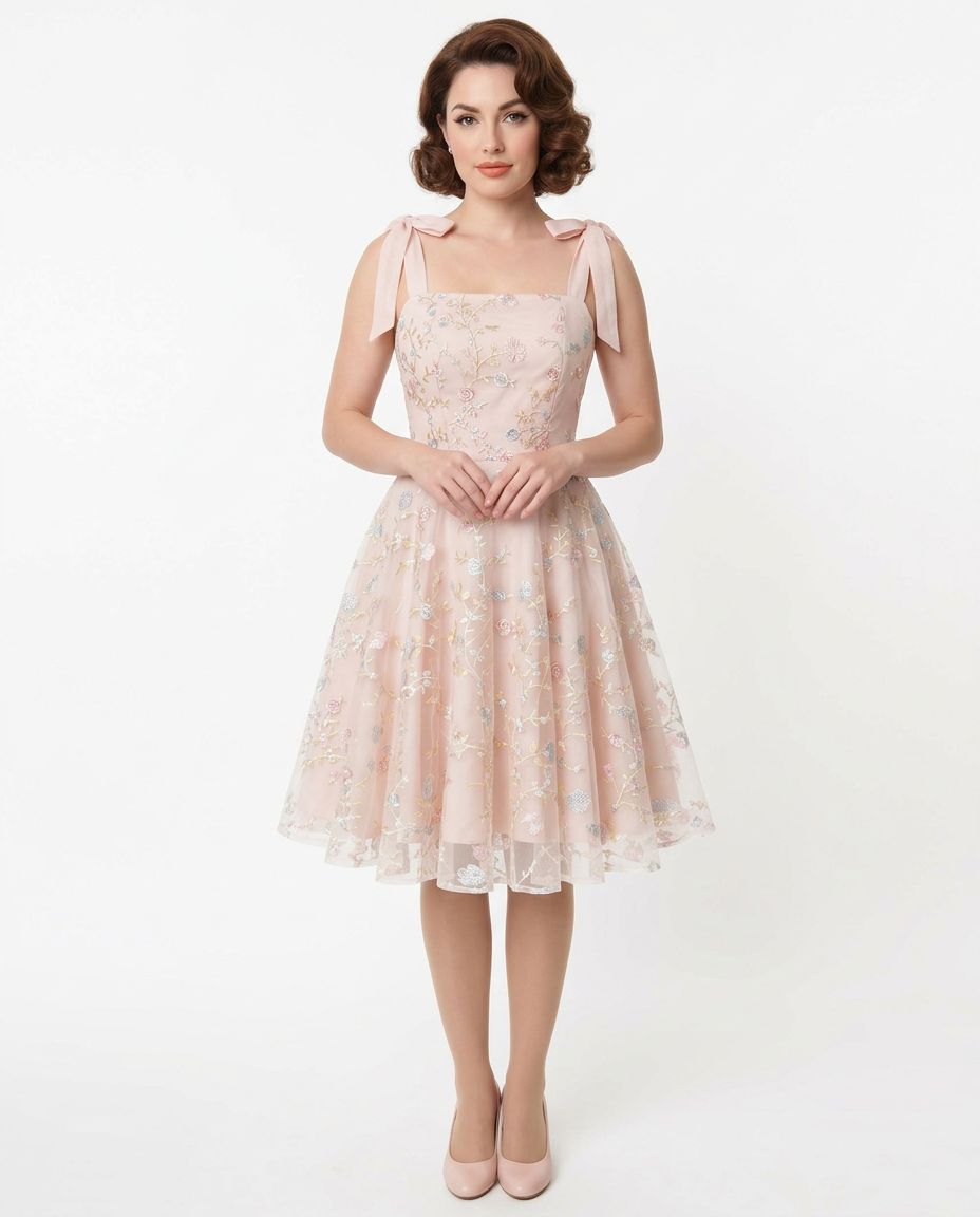 Peach Lace Embroidered Short Cocktail Dress