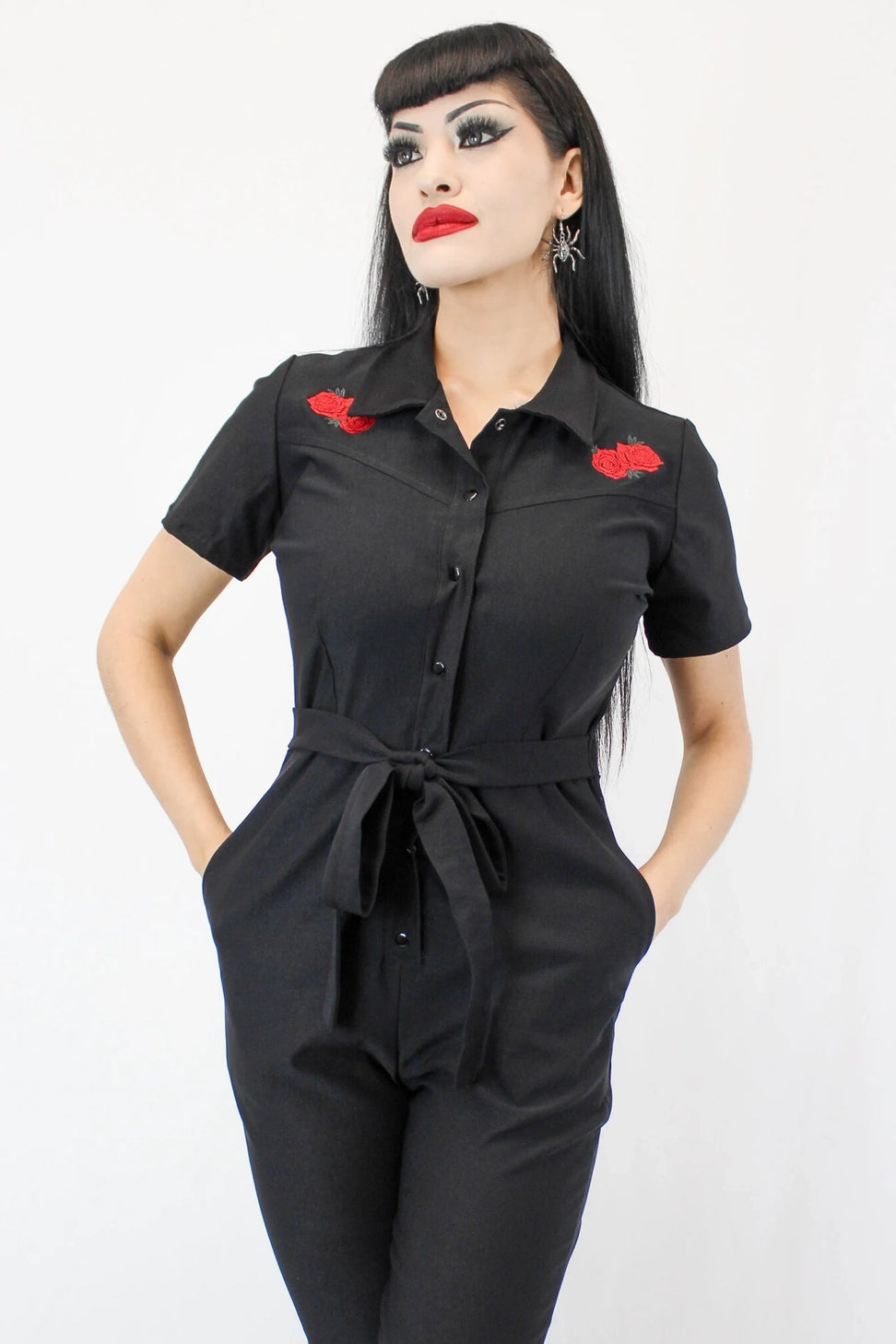 Hemet rose embroidered jumpsuit made in the USA