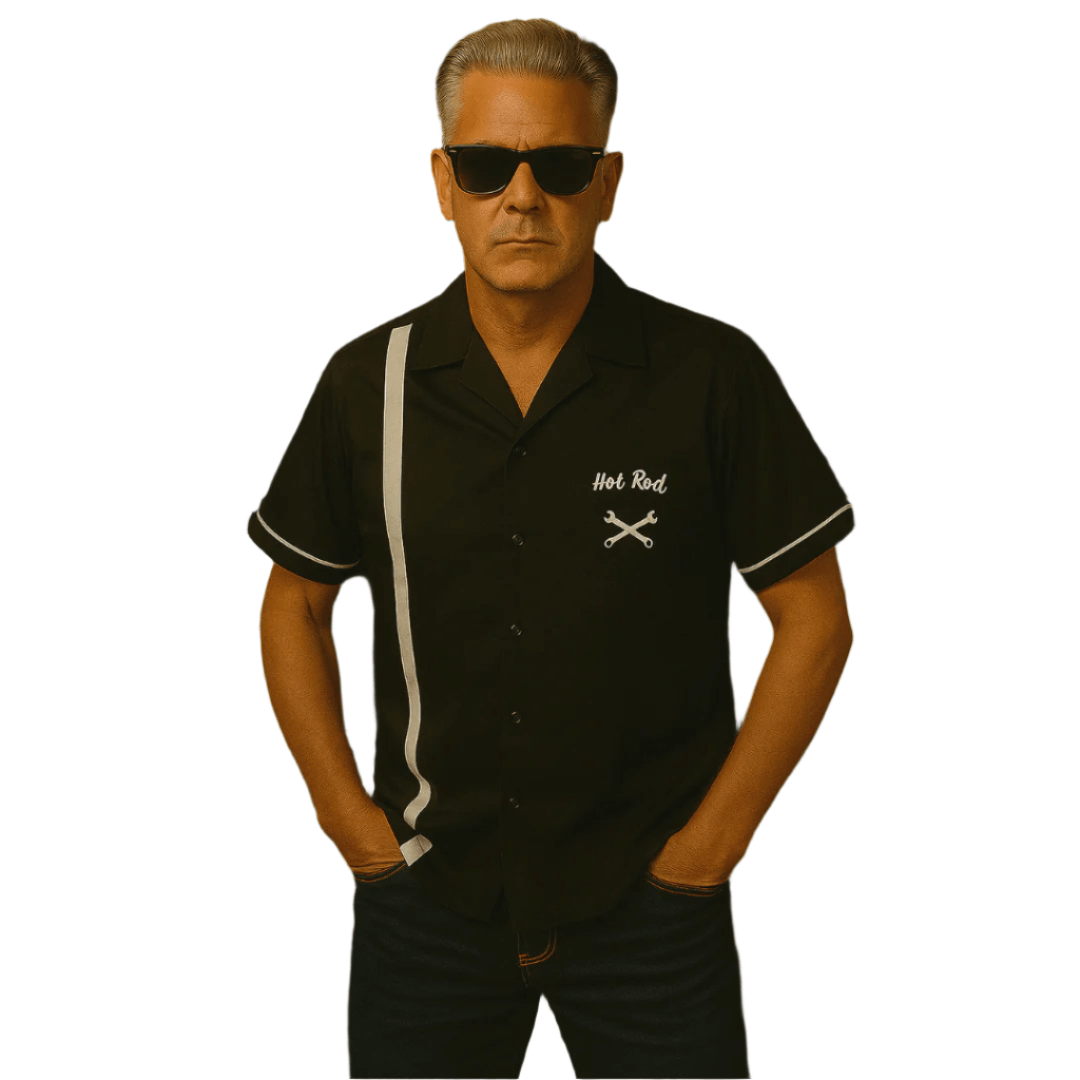Mens Vintage Style Bowling Dress Shirt - HOTROD SPANNERS