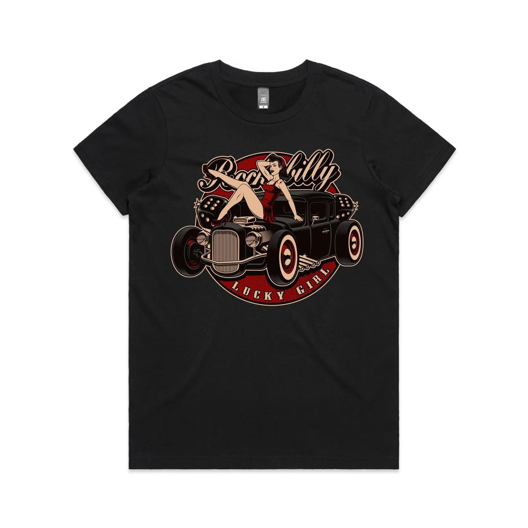 Rockabilly Lucky Girl Womens Tee - Poison Arrow Retro