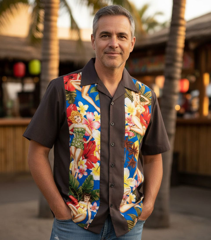 Mens Vintage Style Bowling Dress Shirt - Pinups in Paradise