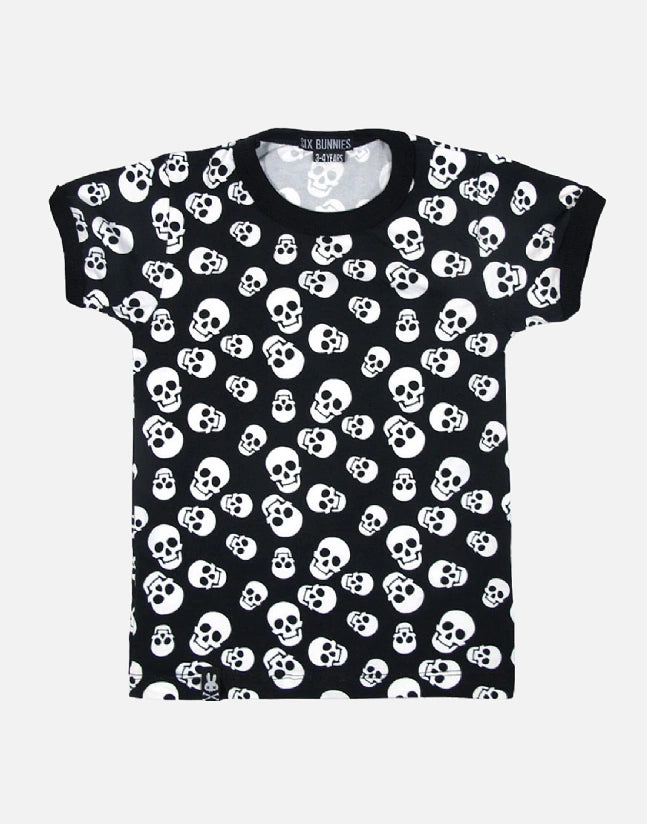 Six Bunnies polka skulls kids t-shirt black rockabilly cotton tee unisex graphic shirt