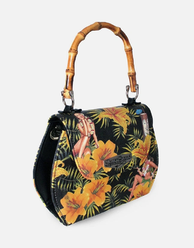 Liquorbrand Tiki Time Bamboo Handle Bag - Retro Tiki Handbag