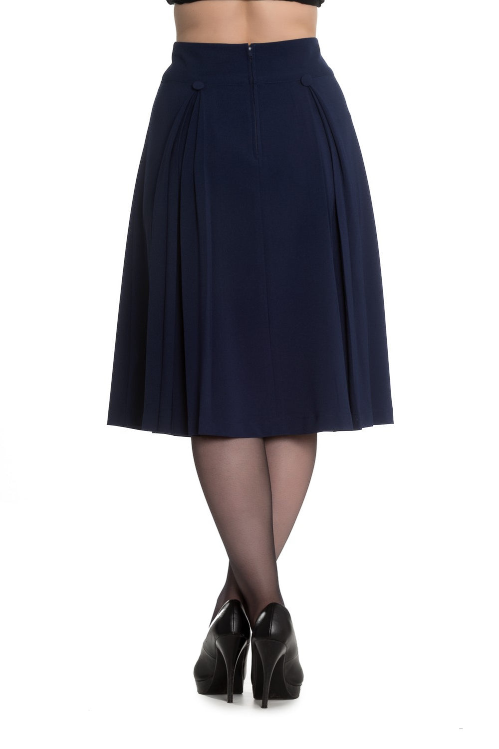 50s skirt by Hellbunny in navy with box pleats.