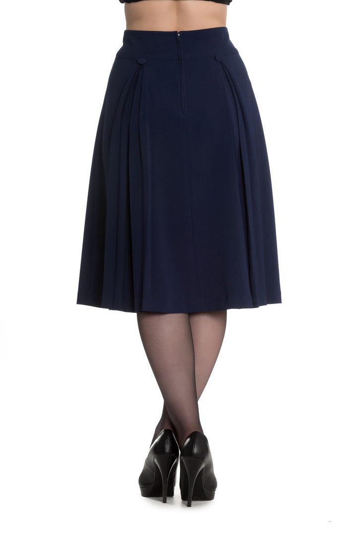 50s skirt by Hellbunny in navy with box pleats.