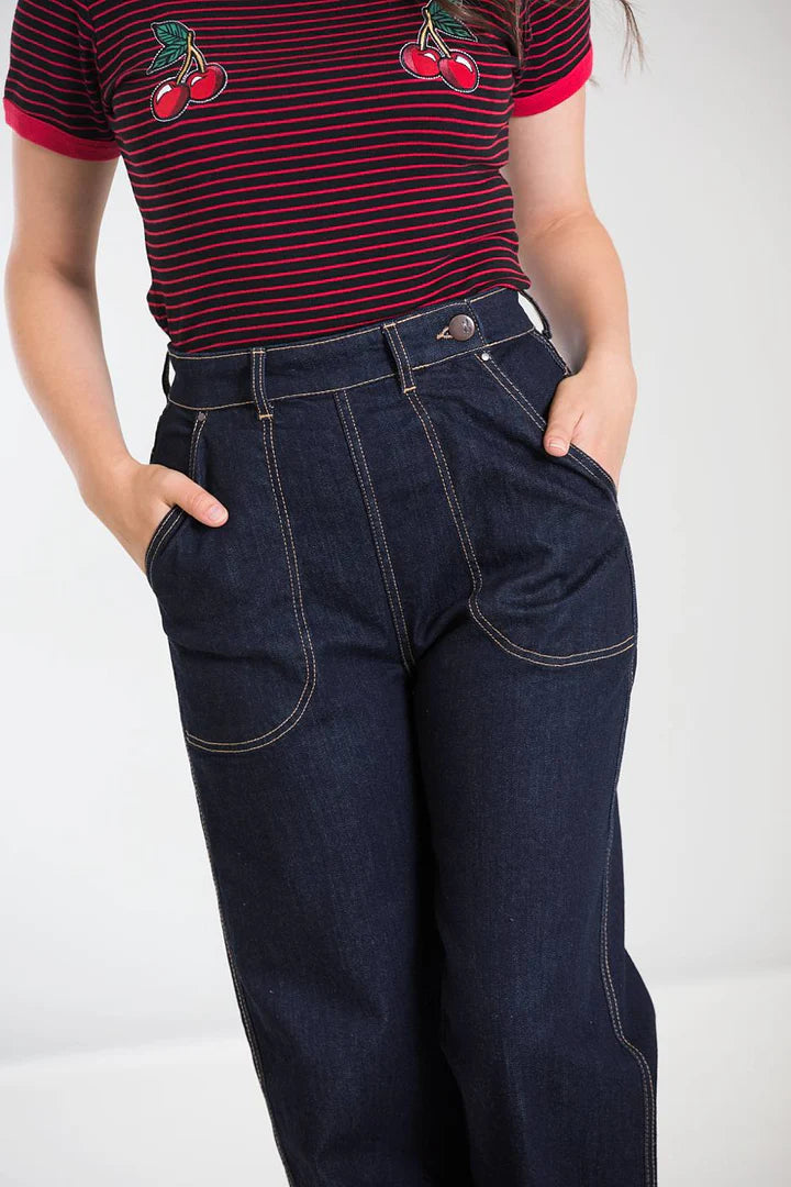 Hell Bunny Weston High Waisted Denim Trousers