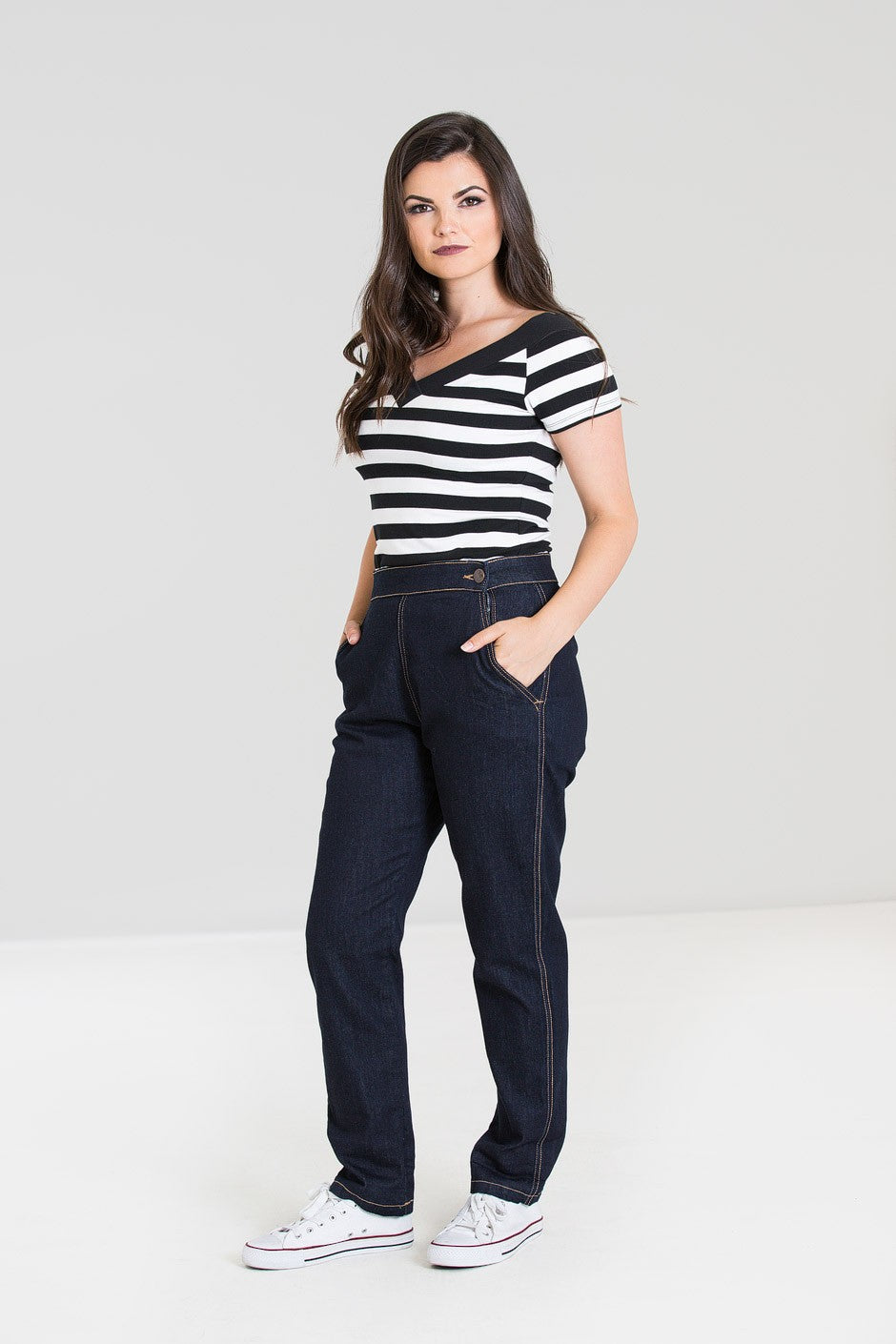 Hell Bunny Charlie Denim Capris – High Waisted Vintage Denim Capris