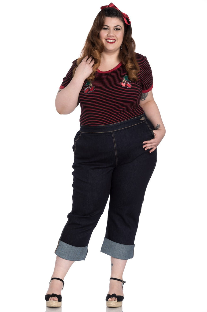 Hell Bunny Charlie Denim Capris – High Waisted Vintage Denim Capris