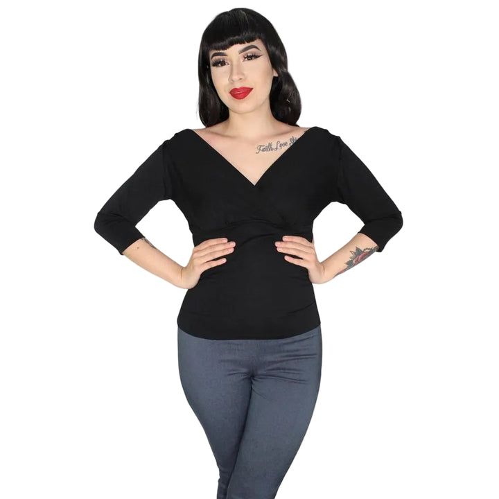 Black V-Neck Wrap Top