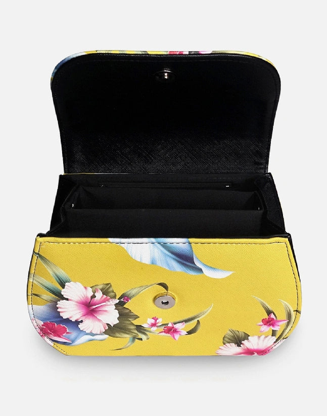 Liquorbrand Luau Yellow Hibiscus Bamboo Handle Bag - Retro Floral Handbag