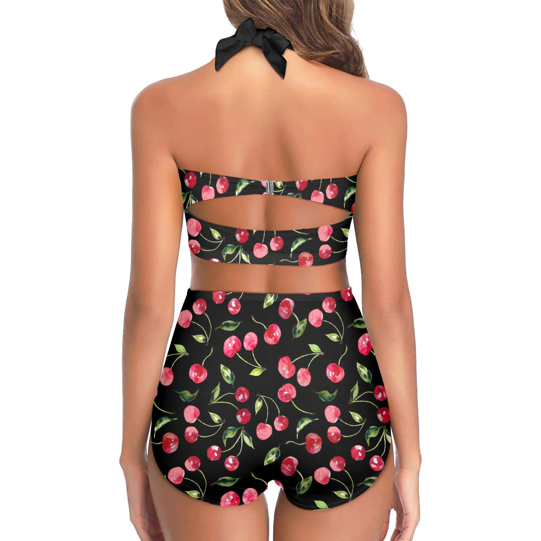 Cherry Bomb Black High-Waisted Bikini