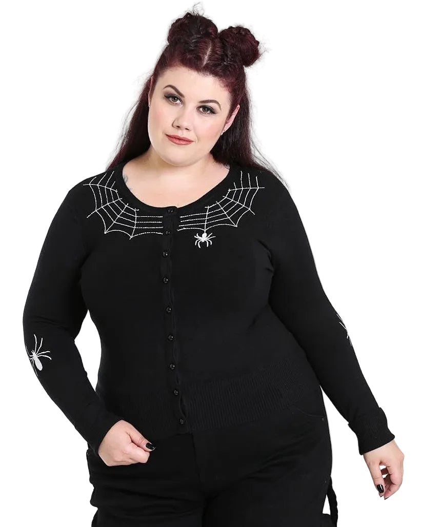 Hell Bunny Spider black cardigan with spider web embroidery and spider sleeve detail