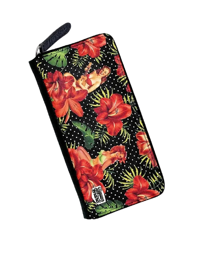 Liquorbrand Hula Girl wallet retro tiki zip purse with pin-up hula girl print