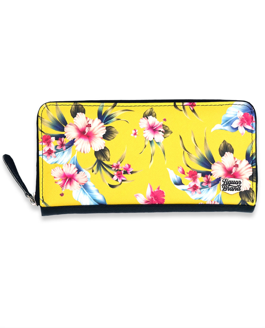 Liquorbrand Luau Yellow Wallet - Retro Floral Zip Purse