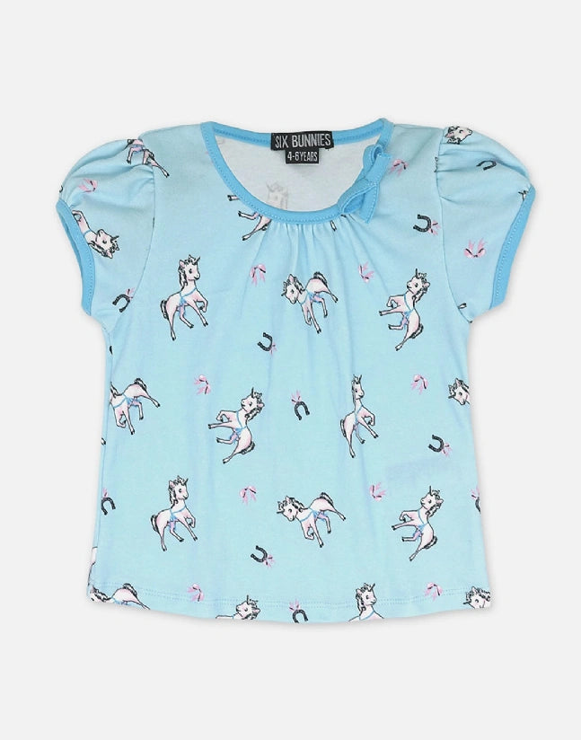 Six Bunnies Horses Kids Top Organic Cotton Rockabilly Bow Tee