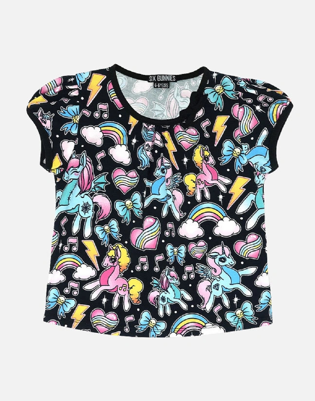 Six Bunnies Unicorns Kids Top Organic Cotton Rockabilly Bow Tee