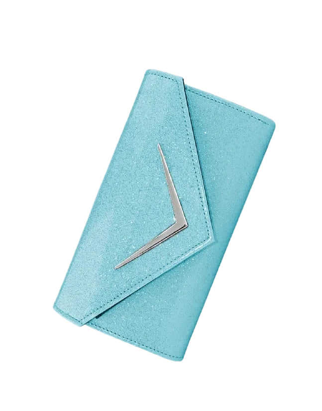 Liquorbrand Vega Blue Glitter wallet retro envelope purse with metal chevron logo