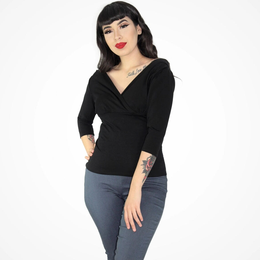 Black V-Neck Wrap Top