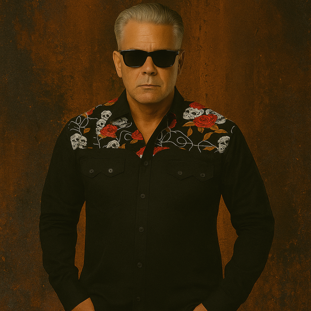 Men's Vintage Style Western Cowboy Shirt Skulls & Roses