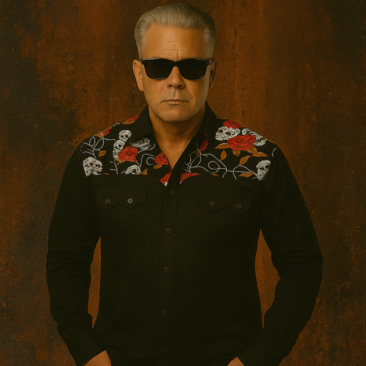 Men's Vintage Style Western Cowboy Shirt Skulls & Roses