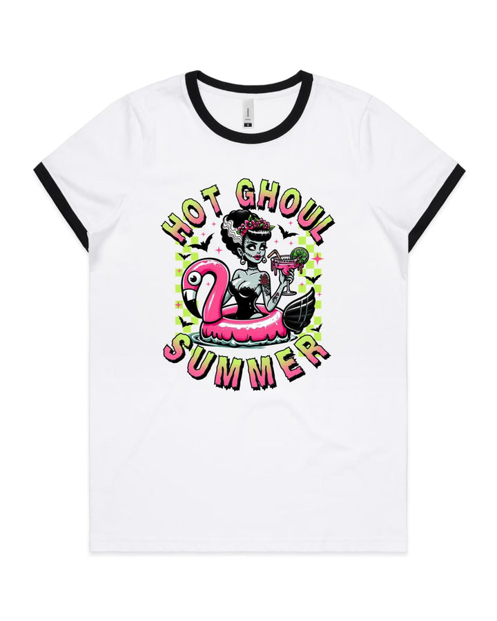 Hot Ghoul Summer Pink Flamingo Women's Ringer Tee