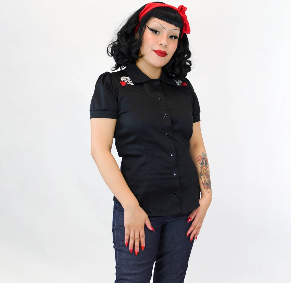 Skulls & Roses Black Western Shirt