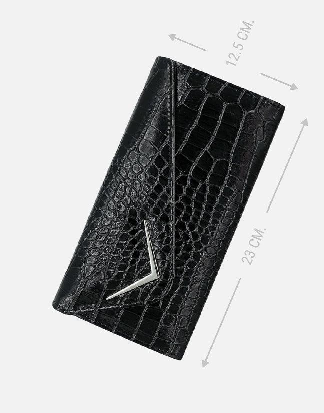 Liquorbrand Vega Crocodile Clutch - Retro Black Envelope Purse