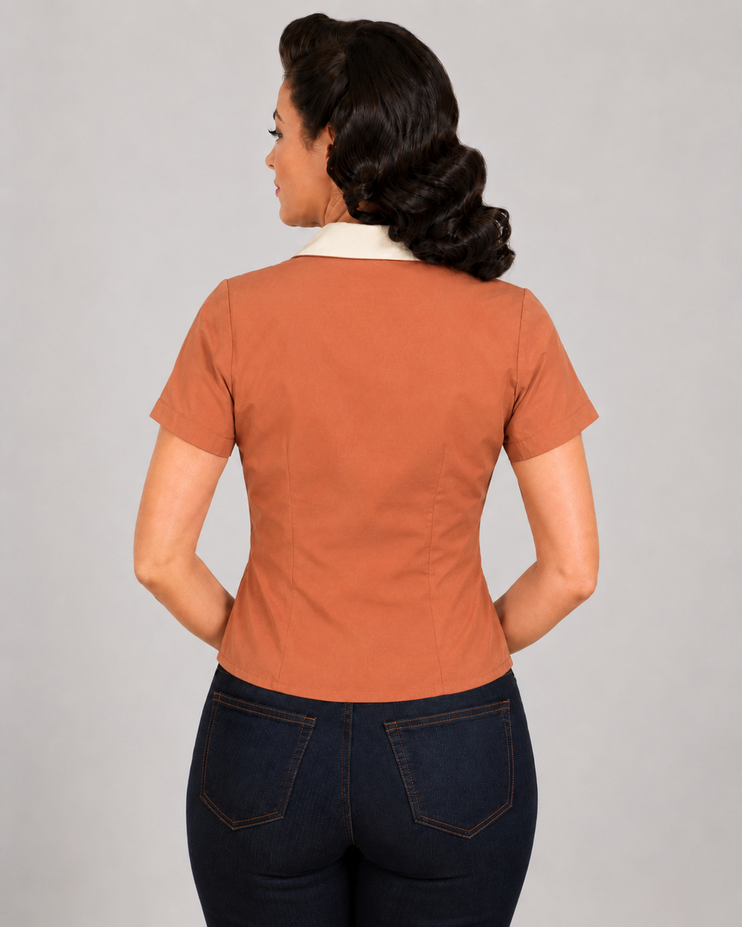 Peggy Sue Retro Contrast Collar Cotton Shirt