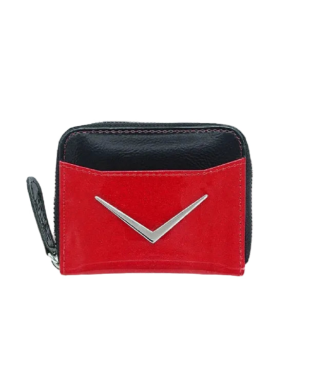 Liquorbrand Vega Red compact wallet with black trim and silver chevron detail
