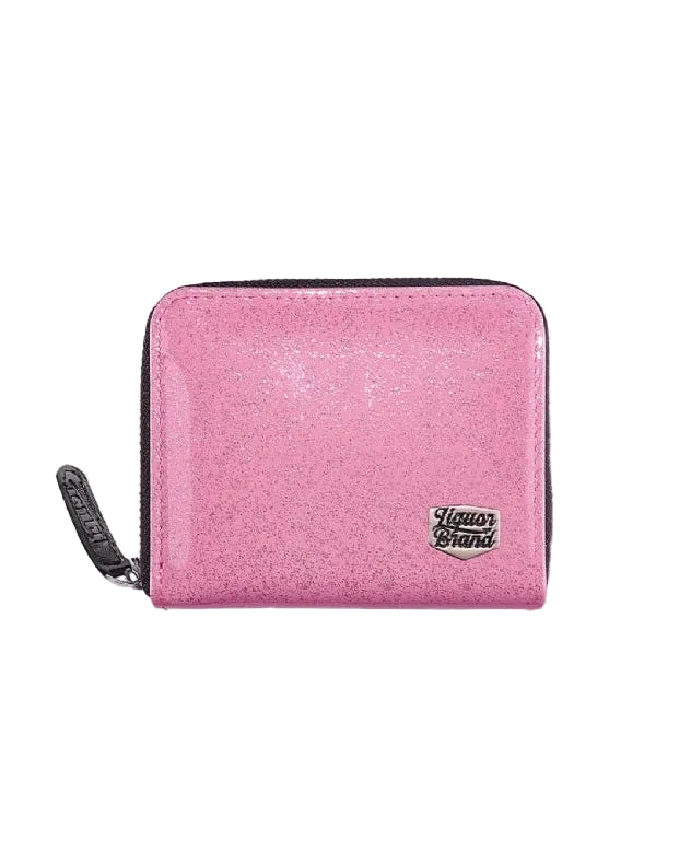 Liquorbrand Stardust Pink compact wallet with glossy pink glitter finish