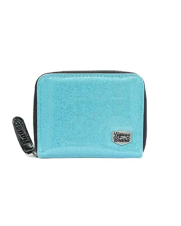 Liquorbrand Stardust Blue compact wallet with glossy blue glitter finish