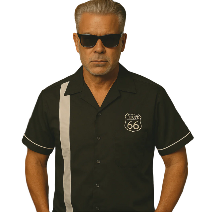 Mens Vintage Style Bowling Dress Shirt - Route 66