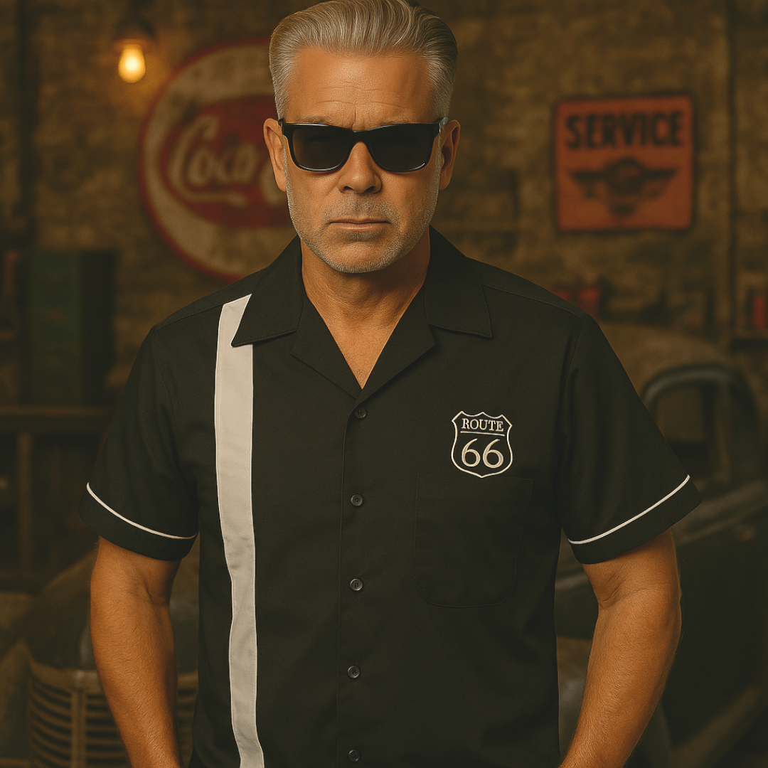 Mens Vintage Style Bowling Dress Shirt - Route 66