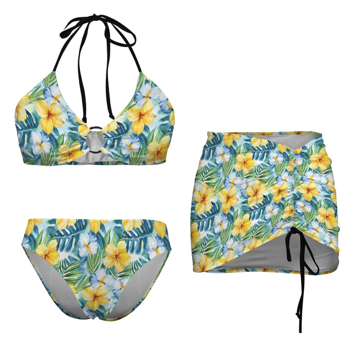 Tropical Hibiscus Retro Bikini with Skirt