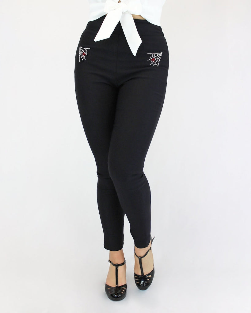 Spiderweb High Waisted Cigarette Pants - Black