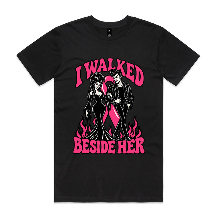 I Walked Beside Her Gothic Breast Cancer Supporter Mens T-Shirt