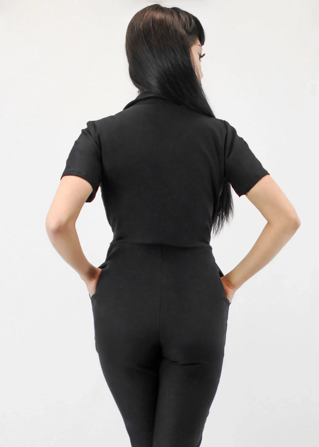 Black rockabilly jumpsuit with capri-length pants