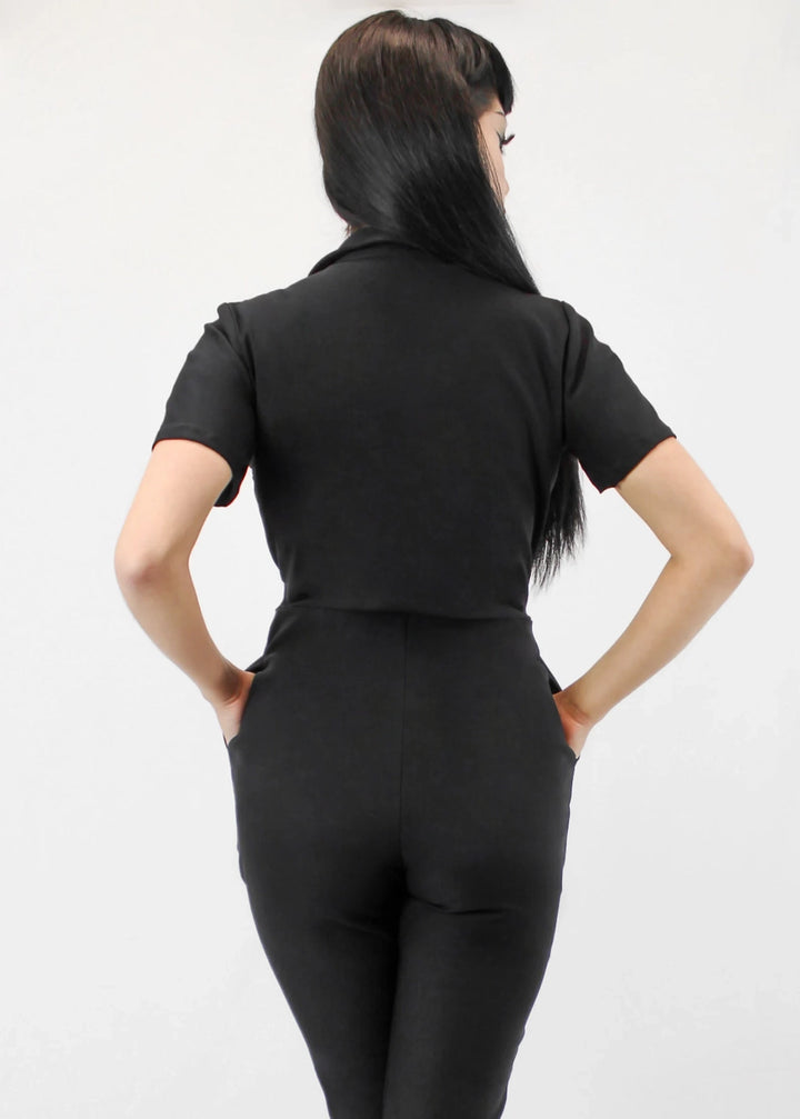 Black rockabilly jumpsuit with capri-length pants