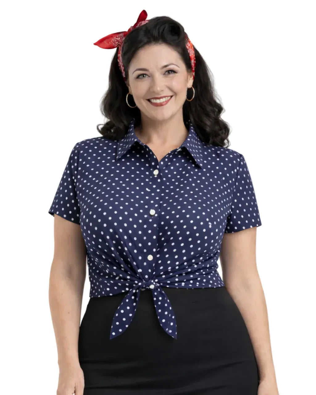 Polka Dot Tie-Front Cotton Stretch Top - Poison Arrow Retro