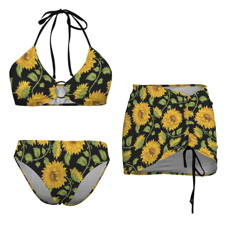 Sunflowers Retro Bikini Set with Skirt