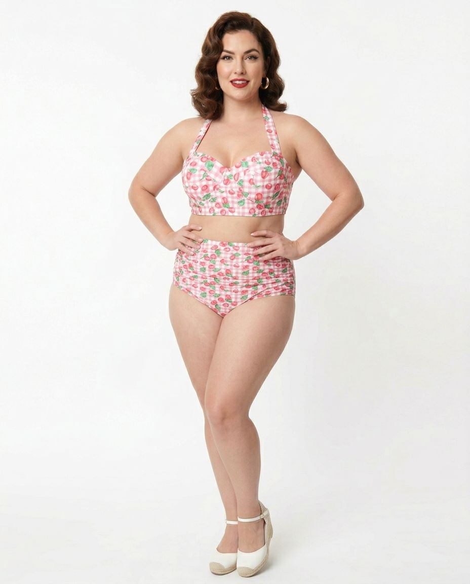 Cherry Bomb Gingham High-Waisted Bikini