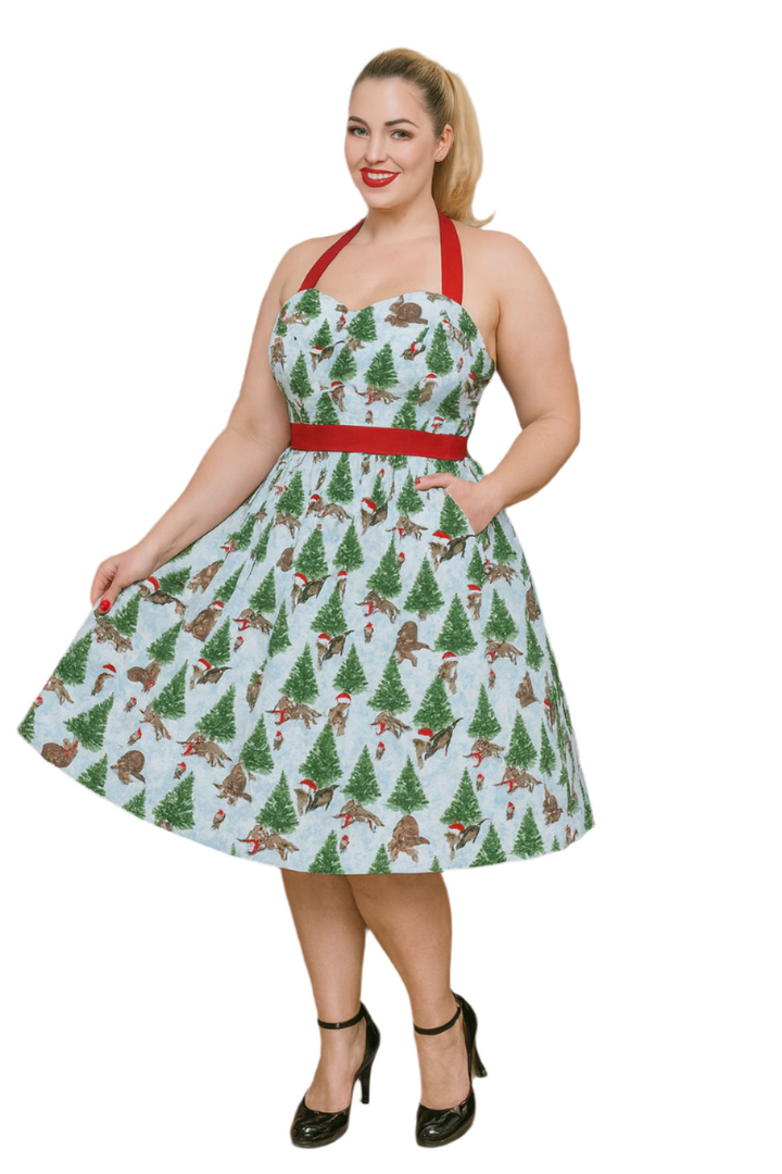 Christmas Cats Halter Party Swing Dress