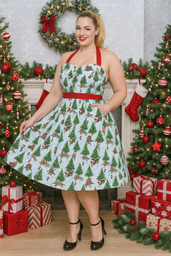 Christmas Cats Halter Party Swing Dress