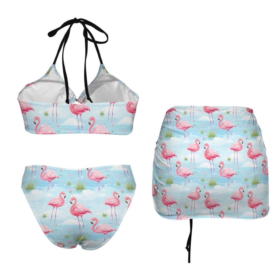 Flamingo Dreams Retro Bikini Set with Skirt