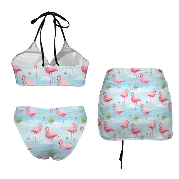 Flamingo Dreams Retro Bikini Set with Skirt